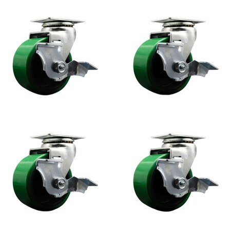 Service Caster Tool Box Caster Wheel Set 4'' Green Poly on Cast Iron Swivel Casters, 4PK TOOL-SCC-20S420-PUB-GB-TLB-4